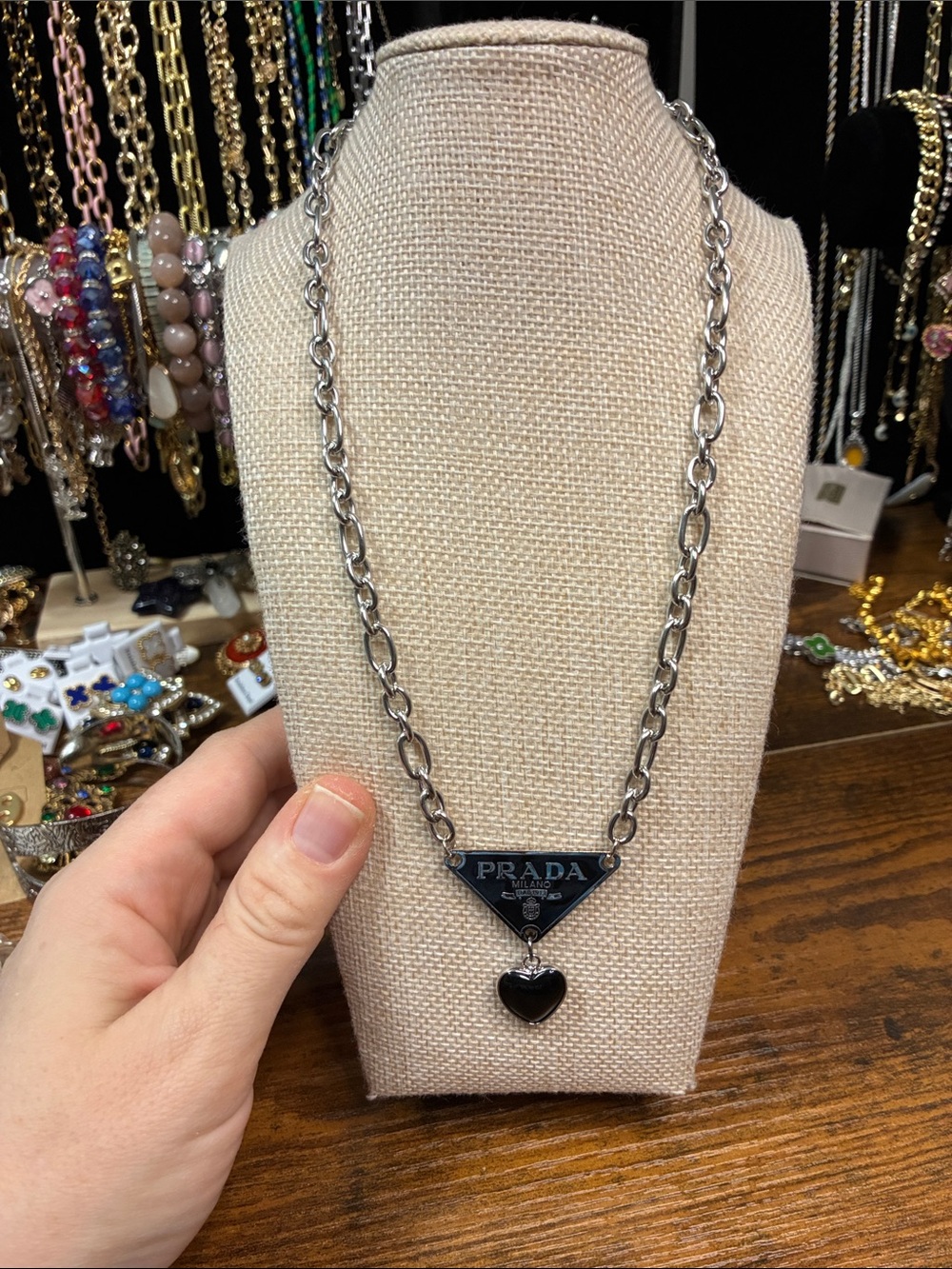 Black Heart Pendant Silver Chain Necklace